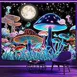MEHOFOND Blacklight Mushroom Tapestry, Mushroom Tapestry for Bedroom Glow in The Dark, UV Reactive B