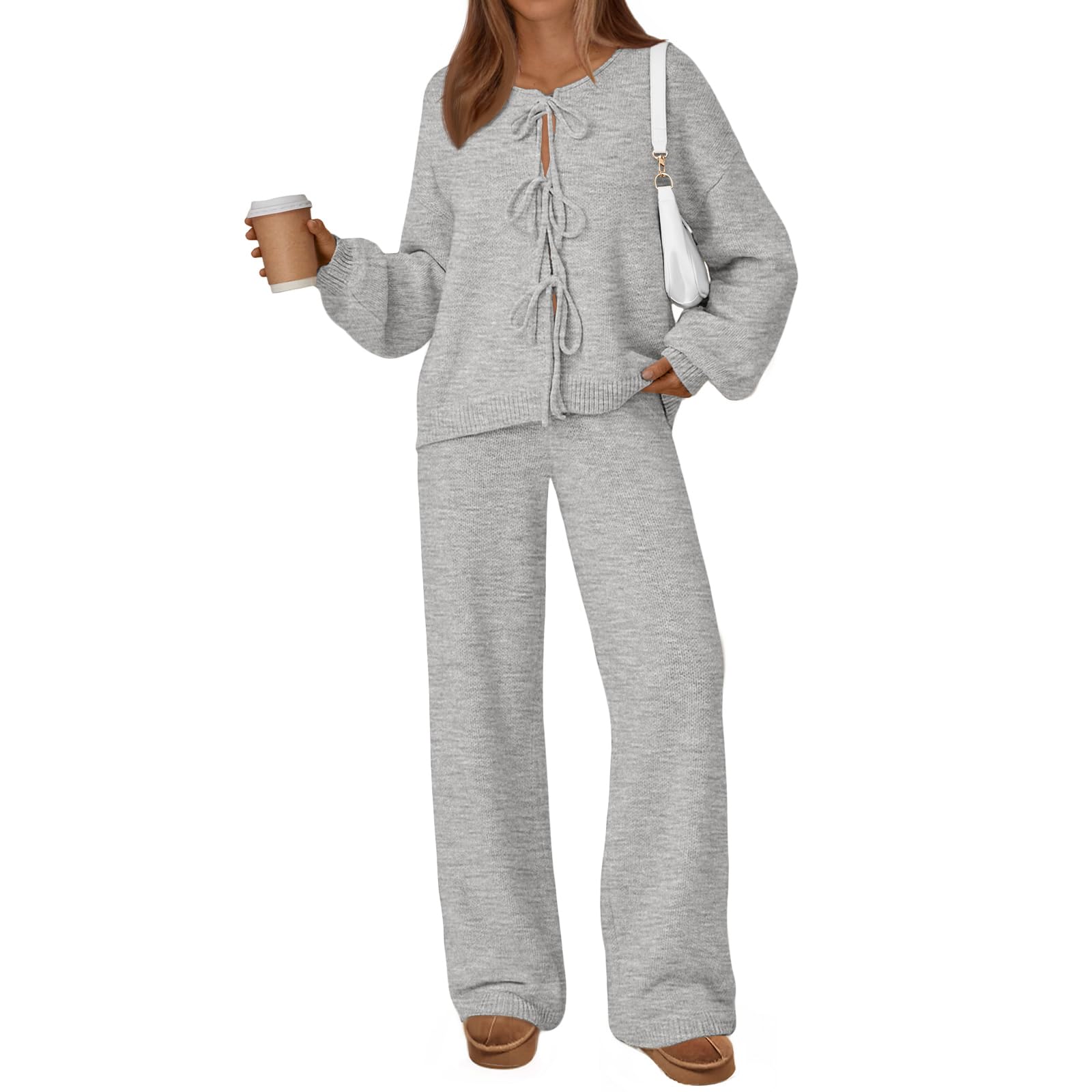 Womens Lounge Sets 2 Piece Tie Front Oversized Sweater Airport Travel Winter Outfits 2025 Fall Matching Sweatsuit-image-30