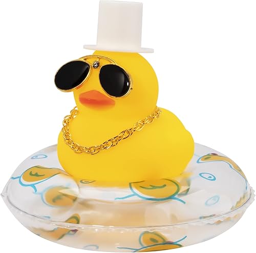 wonuu Anillo de natación de goma con mini gafas de diamante, collar para decoración de tablero de autos, accesorios de automóvil, adorno de pato de