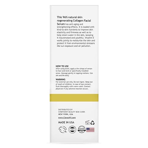 Miniatura 8 de CLARA'S NEW YORK Suero facial de colágeno con vitamina E  Hidratante, suaviza e ilumina la piel  1 onza líquida  Fabricado en Estados Unidos