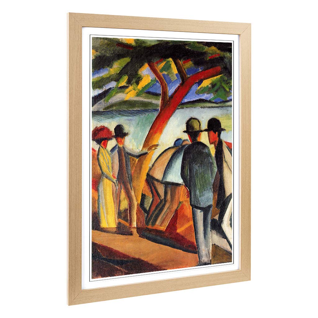 Big Box Art Framed Print of August Macke Promenade by The Lake Design | Wall Art Picture | Home Decor for Kitchen, Living Room, Bedroom, Hallway, Oak, A2 / 24.5x18 Inch / 62x45cm