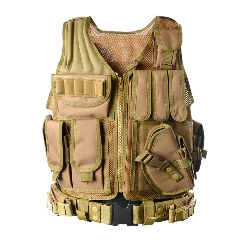 YAKEDA Tactical Outdoor CS Game Vest Adjustable Fit Adult (Tan)