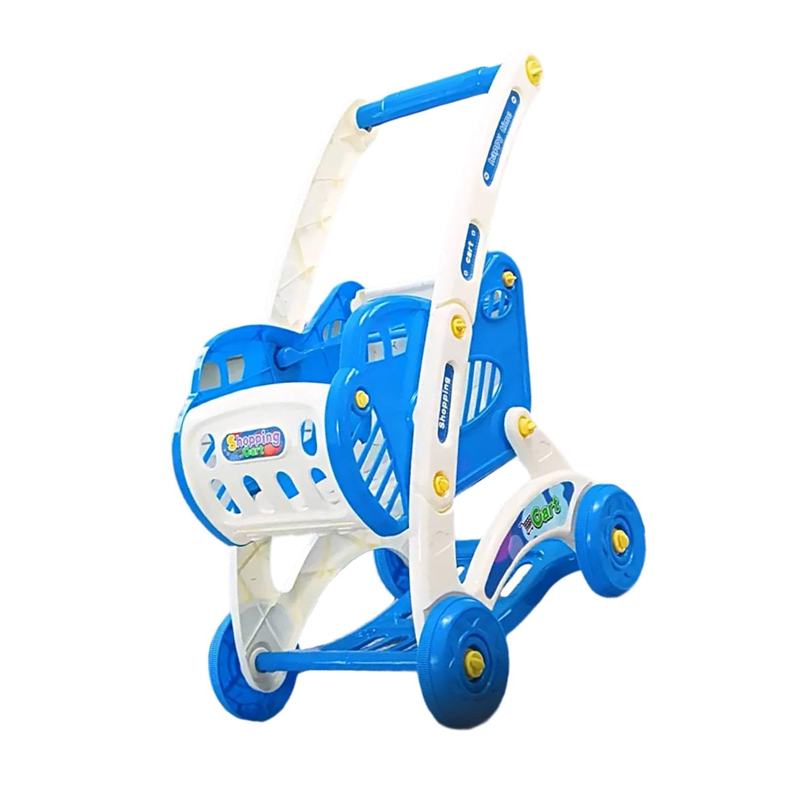 Gralara Carrito de Compras de Juguete Carro Supermercado Trole Juguete Cesta Infantil Juego de Simulación Material PP Ligero Altura Regulable Gran Capacidad a, Azul