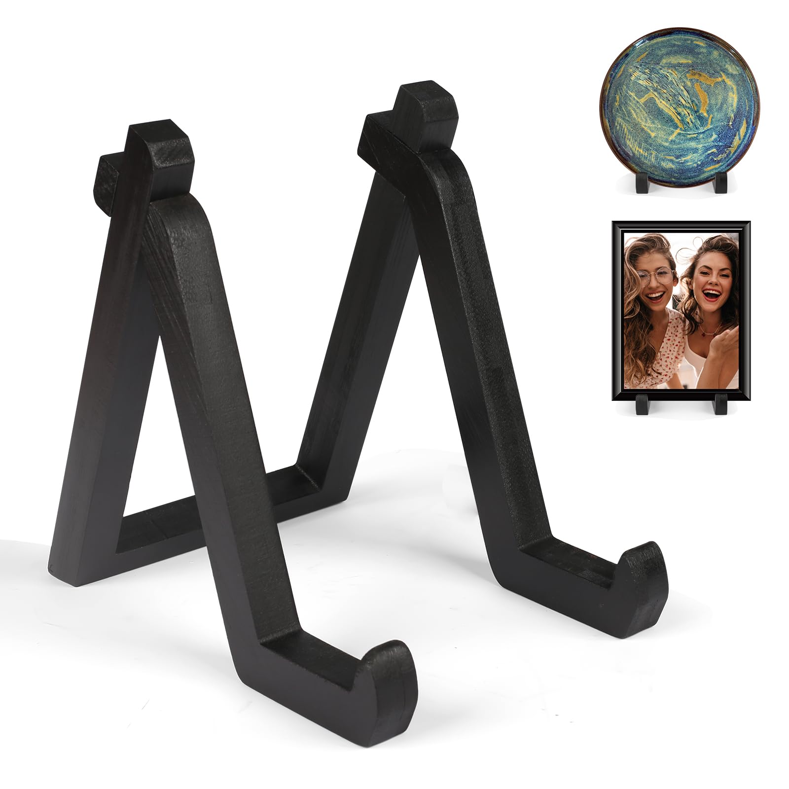 Ouvibor 2 Pack Bamboo Plate Display Stand, 8 Inch Decorative Picture Frame Stand Square Plate Holder Display Stand Display Stand for Plates, Photos, Book, Décor, Black