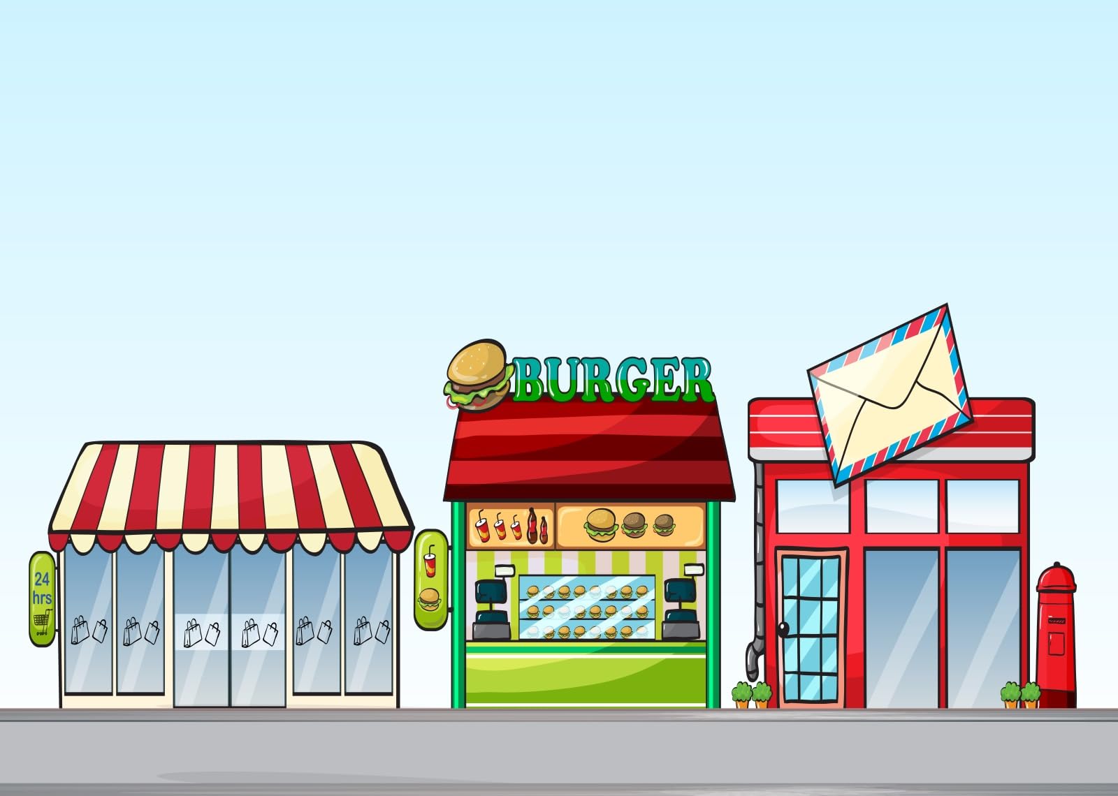 BELECO 3.6x3m Telo sfondo negozi strada cartone animato | Negozio convenienza urbano hamburgeria ufficio postale sfondo decorazione compleanno bimbi banner studio foto