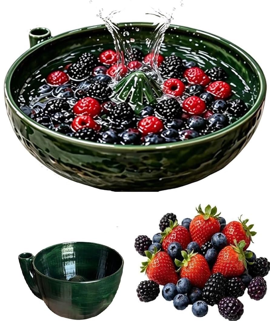 Berry, ciotola in ceramica con fori a 360 gradi, per lavare le bacche, per la pulizia di verdure, fragole, ciliegie
