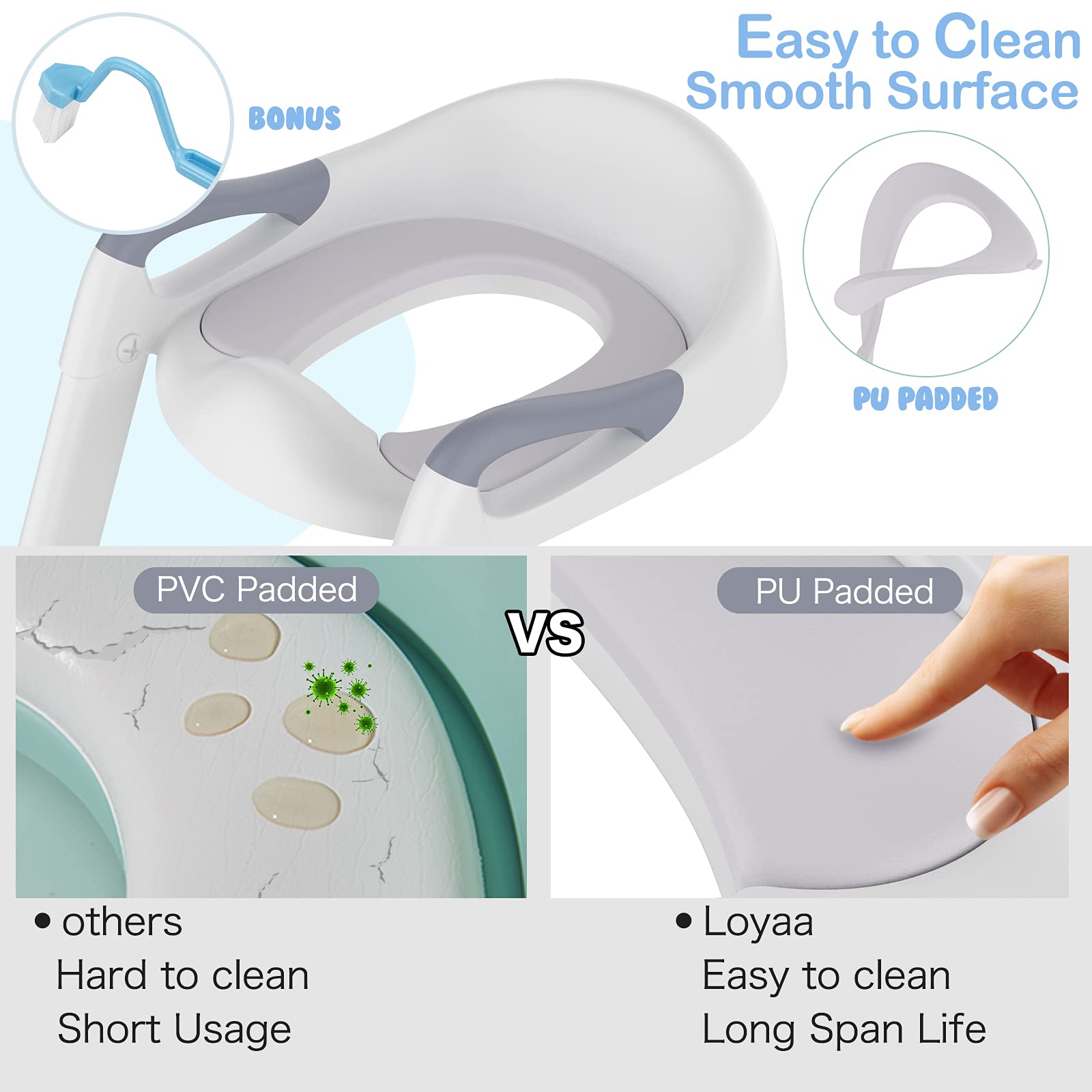 Potty Training Toilet Seat with Step Stool Ladder PU Padded Potty Seat