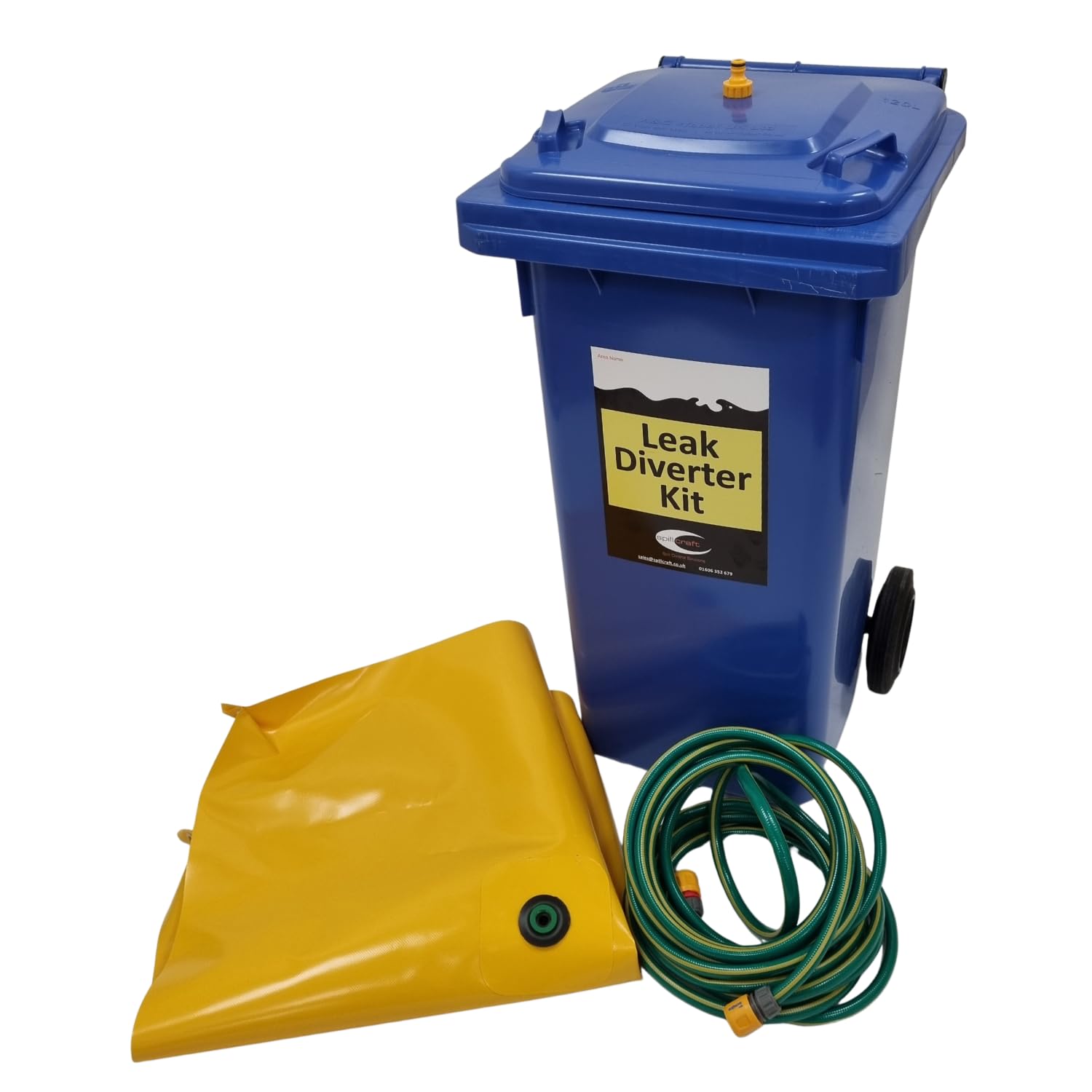 Heavy-Duty Ceiling Leak Diverter Kit (2m x 2m) – Industrial PVC Roof Leak Catcher with 120L Wheeled Bin, Hose & Straps – Professional Water Damage Prevention for Warehouses, Workshops & Factories