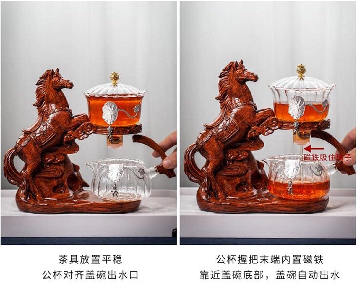 XIALON Horse Shape Creative Lazy Glass Kung Fu Tea Cup Automatic Tea Set Handmade Gaiwan