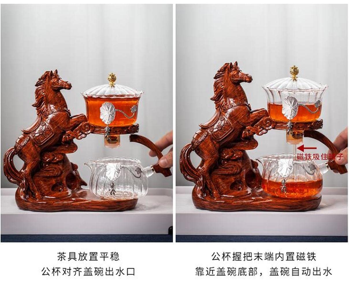 XIALON Horse Shape Creative Lazy Glass Kung Fu Tea Cup Automatic Tea Set Handmade Gaiwan