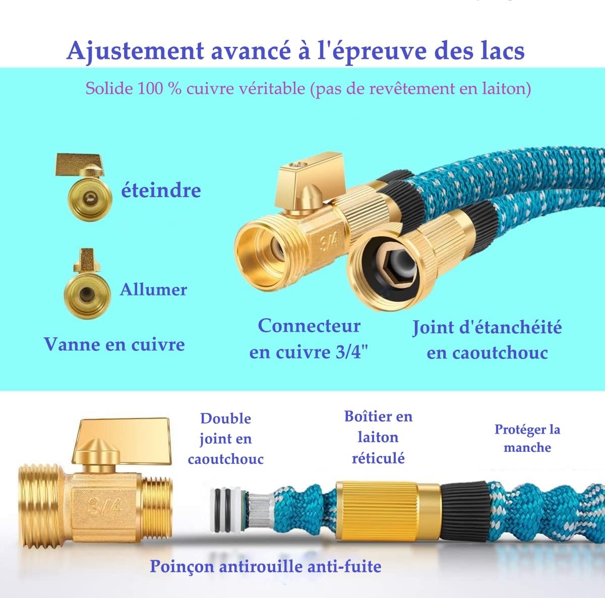 Tubo Acqua Estensibile da Giardino 50m + 20m per Irrigazione e Doccia (Azzurro Cielo, 45m)