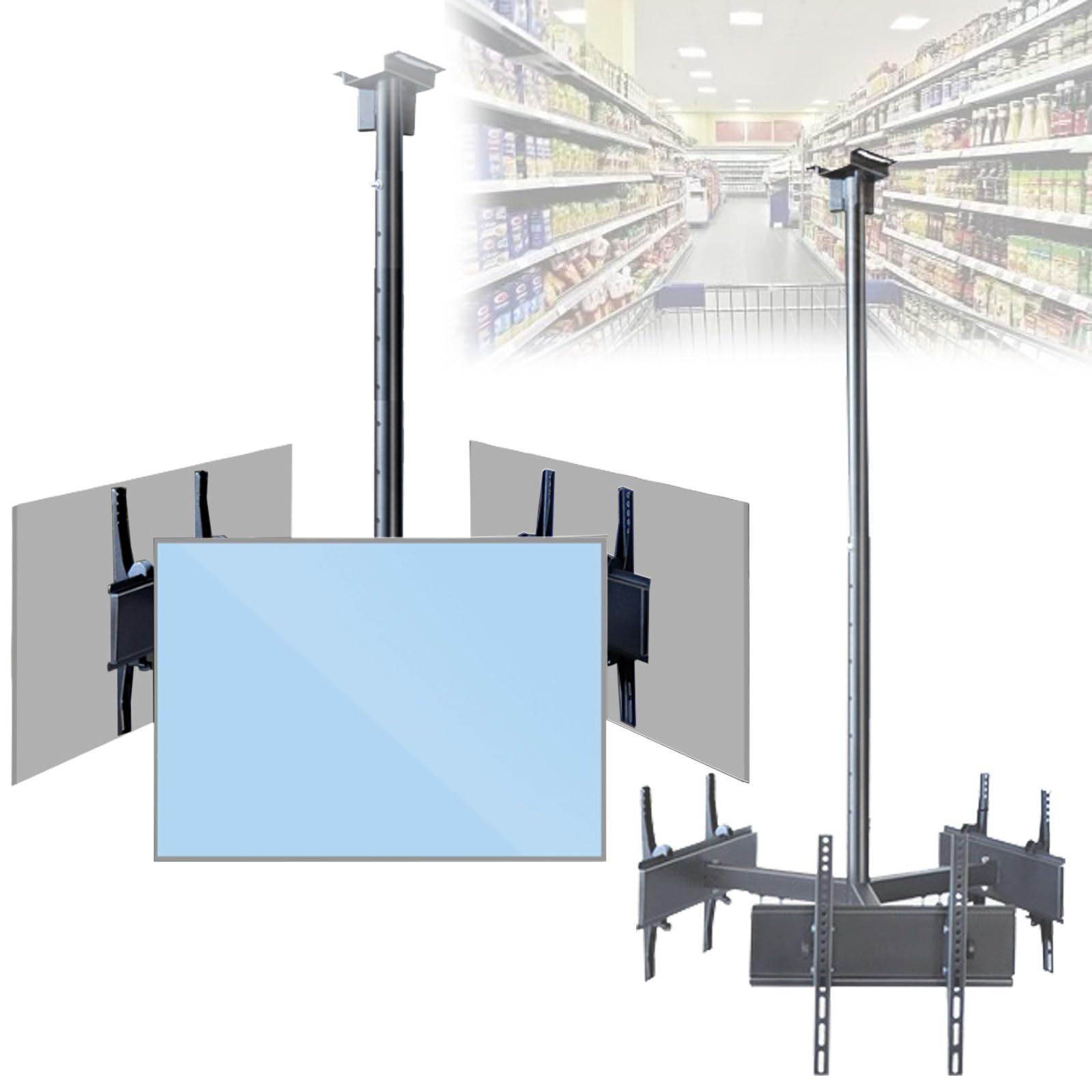 Soporte de techo para televisores grandes con ajuste de ángulo arriba/abajo, soporta televisores pesados, ideal para espacios comerciales