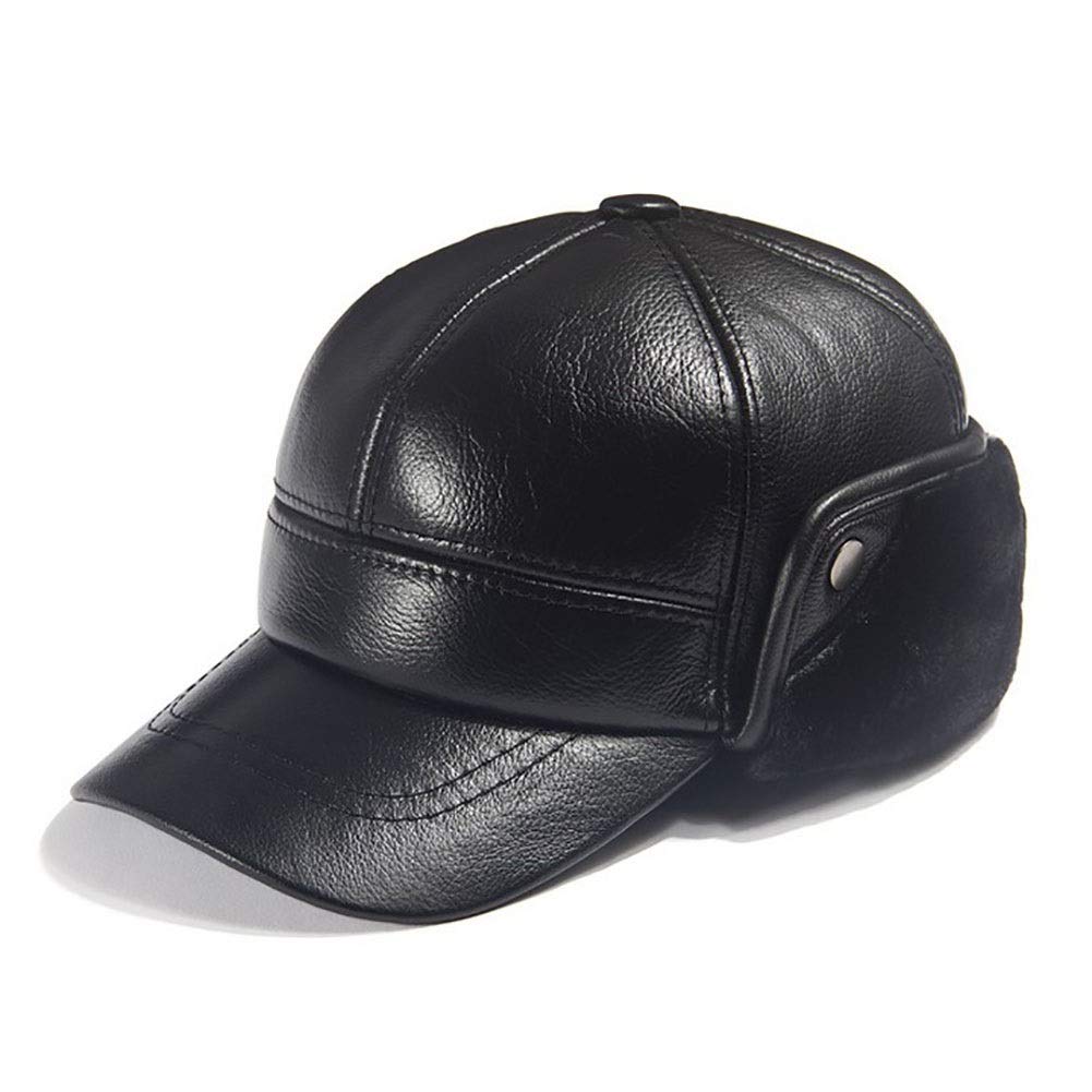 Chapeau Lei Feng en cuir de vachette et PU pour homme avec protection d'oreilles 55-60cm