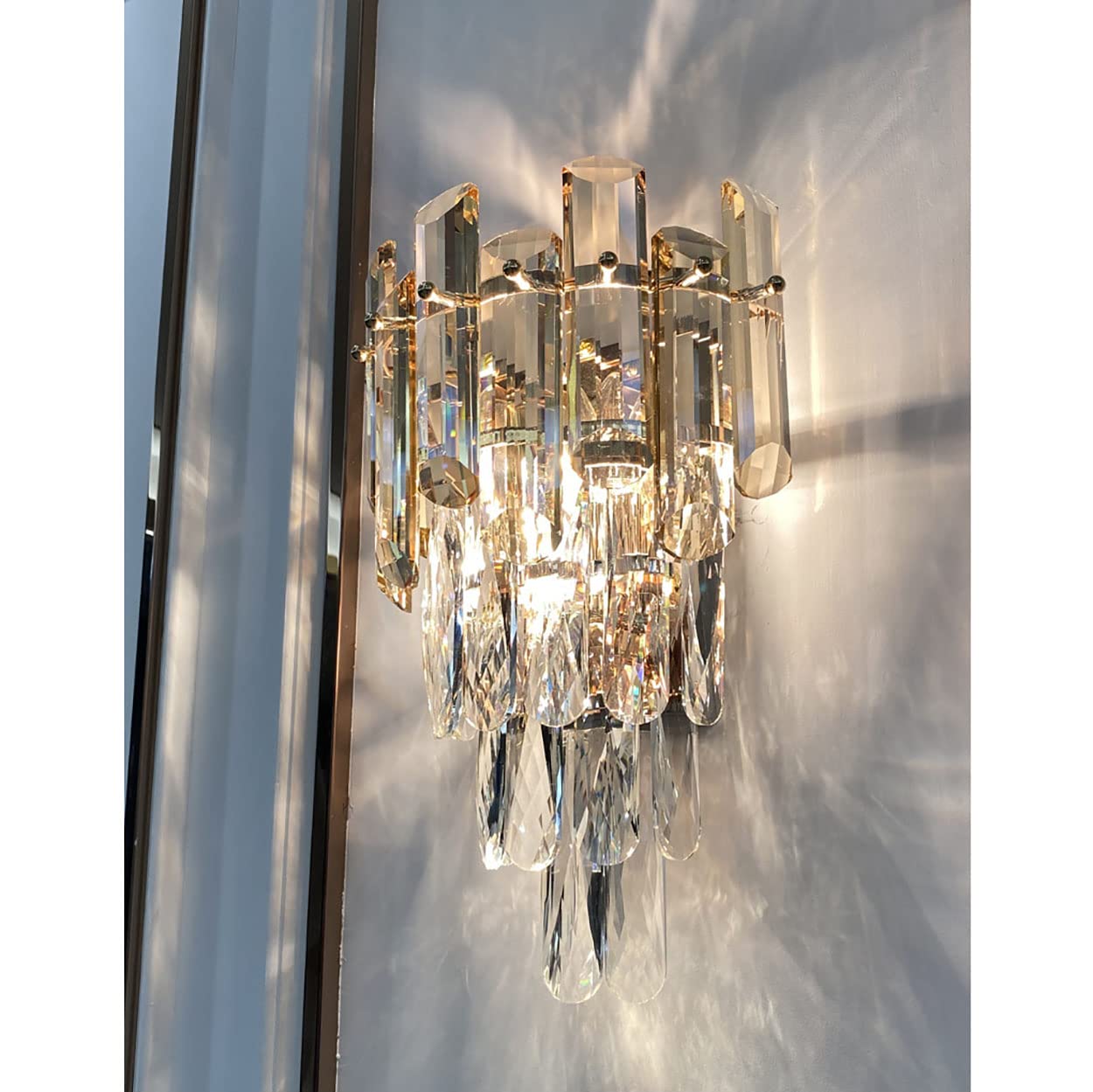 Kristall Wandleuchte, Moderne E14 Luxus Kristall Wandlampe Innen, für Wohnzimmer Schlafzimmer Küche Flur Treppen Restaurant Hotel Beleuchtung (Grau)