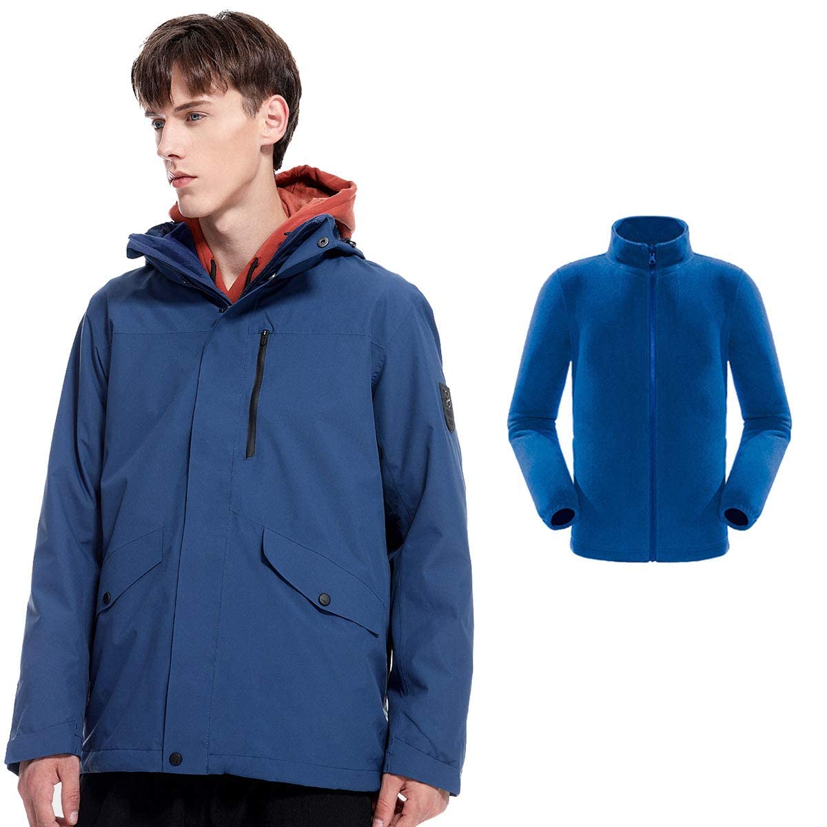 MU Chaqueta de Esquí para Hombre - 3 en 1 Chaqueta de Invierno Impermeable - Chaqueta de Montaña de Nieve - Ropa de Rompevientos de Moda Simple Espesa/Blue/L