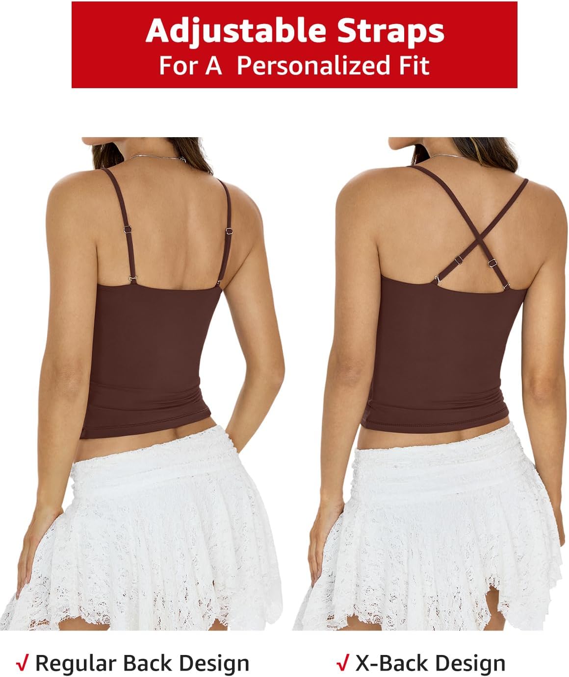 Womens Padded Double Lined Crop Tank Tops Square Neck Built in Bra Tops Adjustable Spaghetti Strap Cami Shirts - Image 4