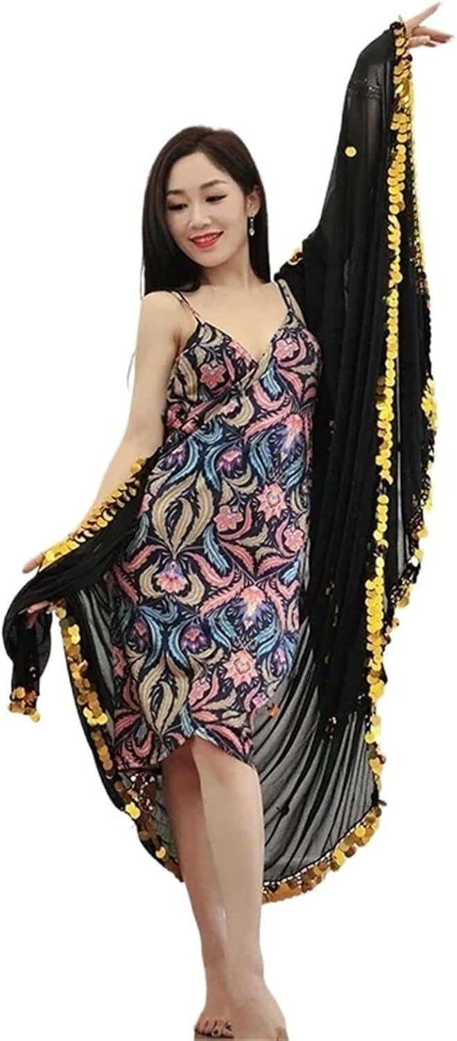 SSDDLZEQ Stage performance version Sequin-embellished Belly Dance Veil, Suitable For Stage Performances – Adult Size