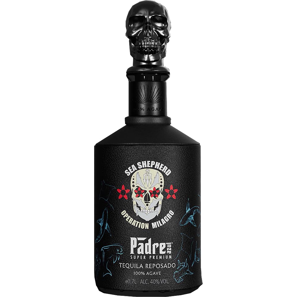 1 Flasche Padre Azul Super Premium Tequila | Sea Shepherd Reposado "Operation Milagro" | Limited Edition 2025 0.7 l 40% vol inkl. LOVEVINO Silver Button Sticker