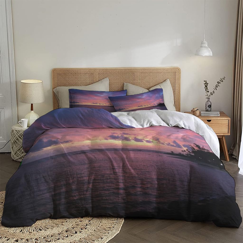 NIBAINLO 布団カバーカラフルな日の出 肌に優しい ピーチスキン加工 掛け布団カバー 和式 洋式 あったか 布団カバーセット リバーシブル ホームステイ ホテル 家庭兼用
