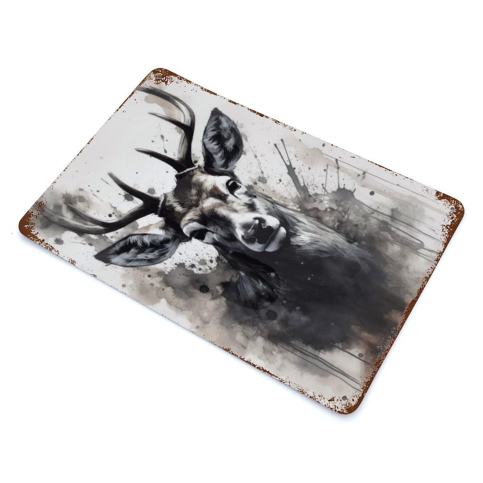 Deer Beauty Black Ink Rustic Tin Plaque 11.8"x7.9", Ideal for Shed, Workshop And Garage Wall Decor