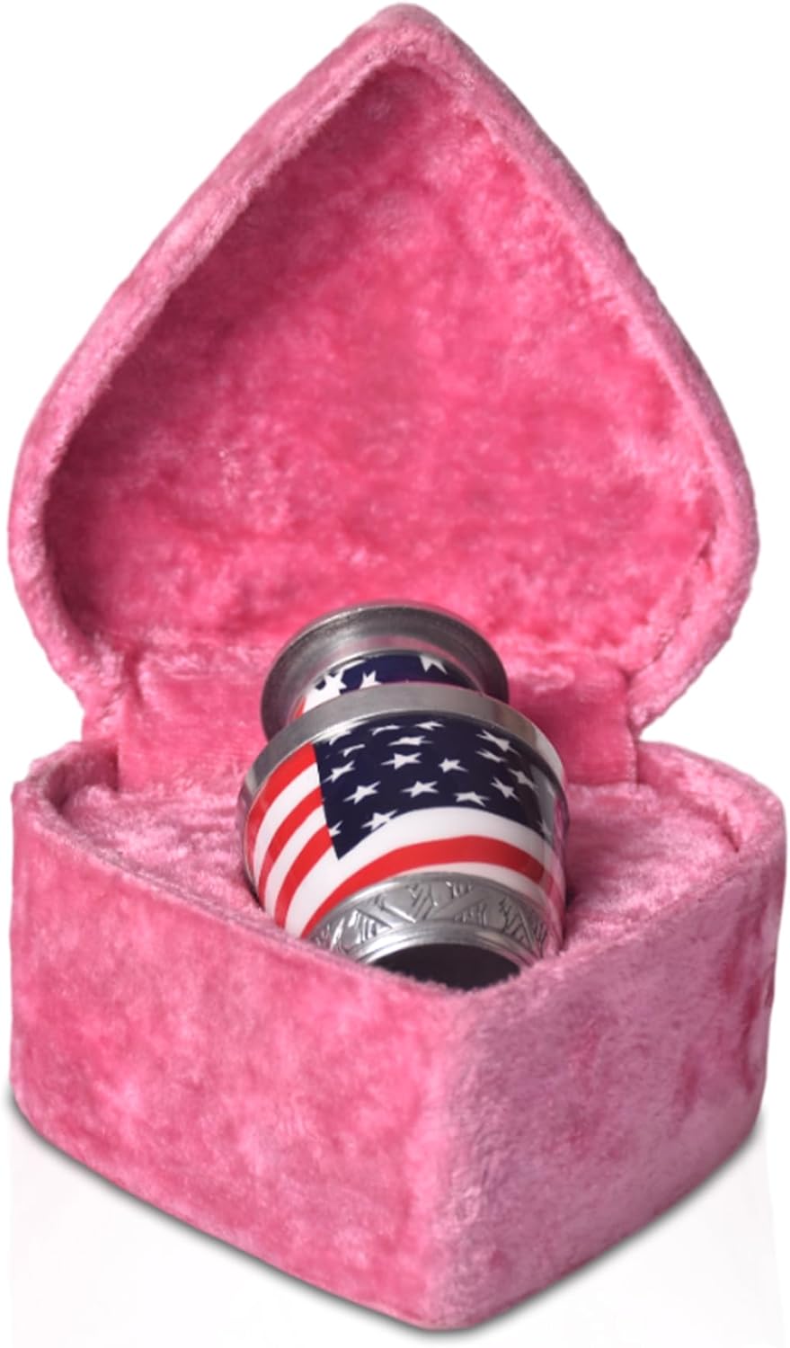 American Flag Keepsake Cremation Urn, Mini 3 Cu/in Memorial Urn with Photo Frame & Heart-Shaped Pink Box – Patriotic Decorative Token Urn for Ashes – Handcrafted Tribute for Loved Ones - Image 7