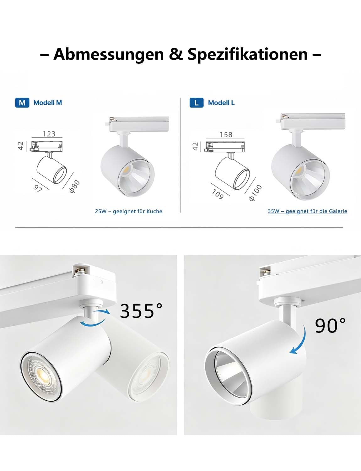 3 phasen schienensystem led strahler 35W 3000K Warmweiß Deckenstrahler, spot sur rails, Aluminium, Energiesparend, für Küche Wohnzimmer [Energieklasse F]