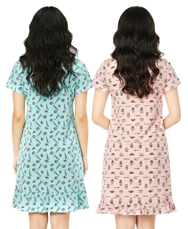 Image of ARIEL Women's Cotton Knee Length Regular Fit Nighty | Night Dress | Long Tees (Pack of 2)