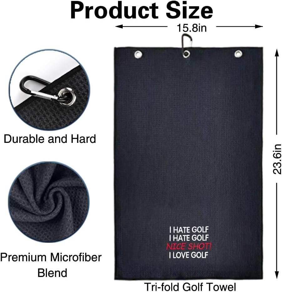 I Hate Golf Nice Shot I Love Golf Embroidered Golf Towel - Funny Gift for Golfer - Image 2