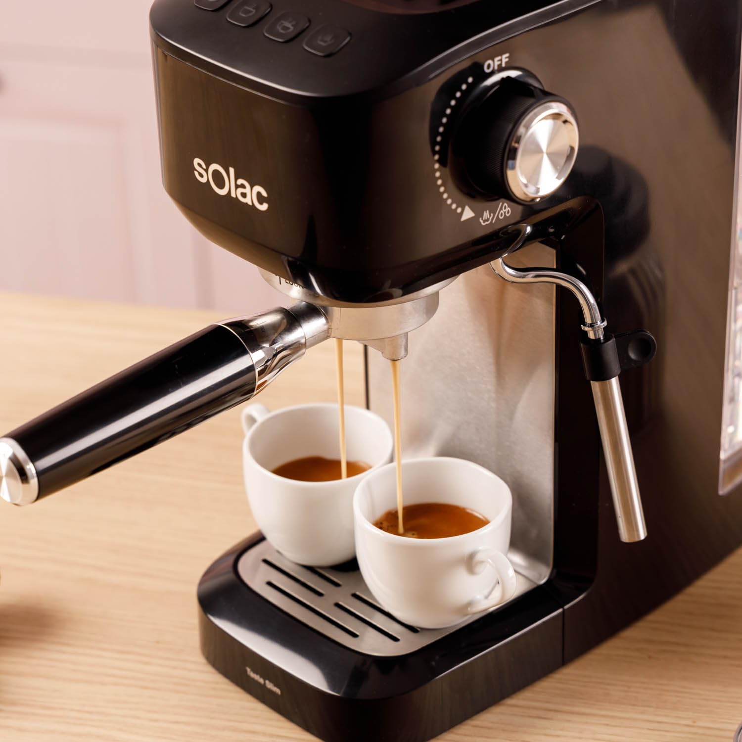 Solac Cafetera Espresso 20 Bar Taste Slim con Sistema Thermoblock y Vaporizador Profesional | Máquina de Café Compacta con Depósito 1,4 L, Programación de Cantidad y Espuma Cremosa Tipo Barista