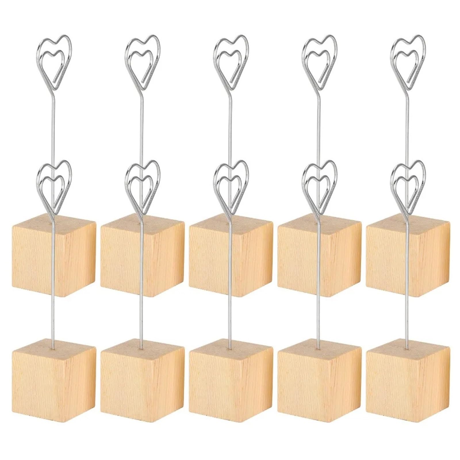 Memo-Clip-Halter, 20/50 Stück, Massivholzsockel, Fotohalter, Eisen, Herzform, Nachrichten-Clip, 2,9 cm breit, langlebiger Metall-Kuchenaufsatz für Tische, Laden, Etiketten, Büro, Hochzeit, Party
