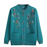 Strickjacke Damen Winter,Strickjacken für Ältere Menschen mittleren Alters und Senioren Pullover für Alte Damen Im Vintage Jacquard Stil Dick Warm für Omas Mantel Jacke Kleidung Himmelblau (Ohne