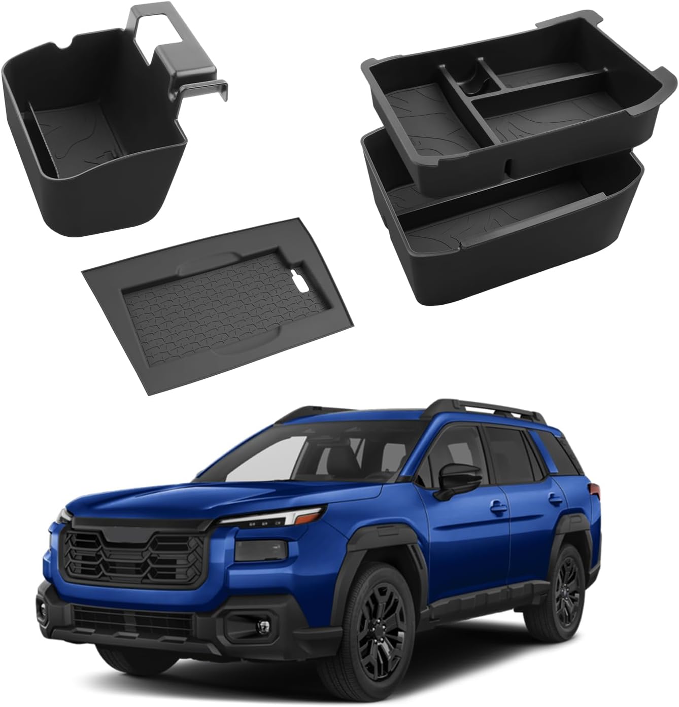 ECOZEN Center Console Organizer Set For 2026 Subaru Outback - 3 Pcs Double-Layer Armrest Box Organizer + Hanging Middle Console Organizer + Silicone Wireless Charging Mat For 2026 Outback Accessories