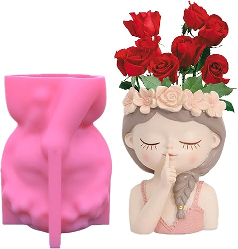 Molde de maceta de hormigón, molde de maceta de silicona, molde de maceta de plantas suculentas Boo Girl, moldes de hormigón para manualidades,