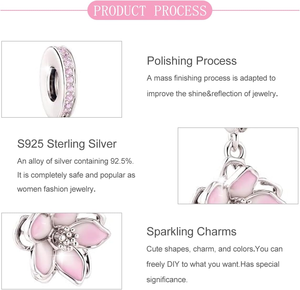 PARCOM Charms S925 Sterling Silver Fits for Pandora Bracelets perfect Valentine's Day gift, Cherry Blossom Dangle Beads Jewelry for Women - Image 7