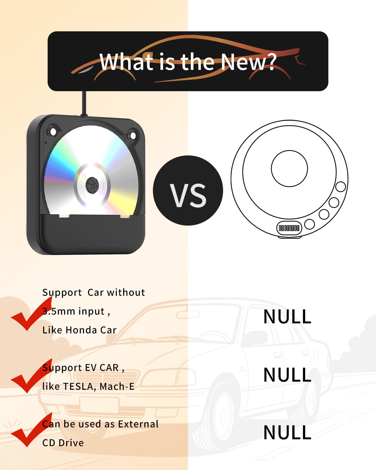 MONODEAL Externer CD Player für Auto, Plug-and-Play Auto CD-Player mit USB/AUX Anschluss, Universeller USB CD Laufwerk für Fahrzeug, Laptop, Fernseher