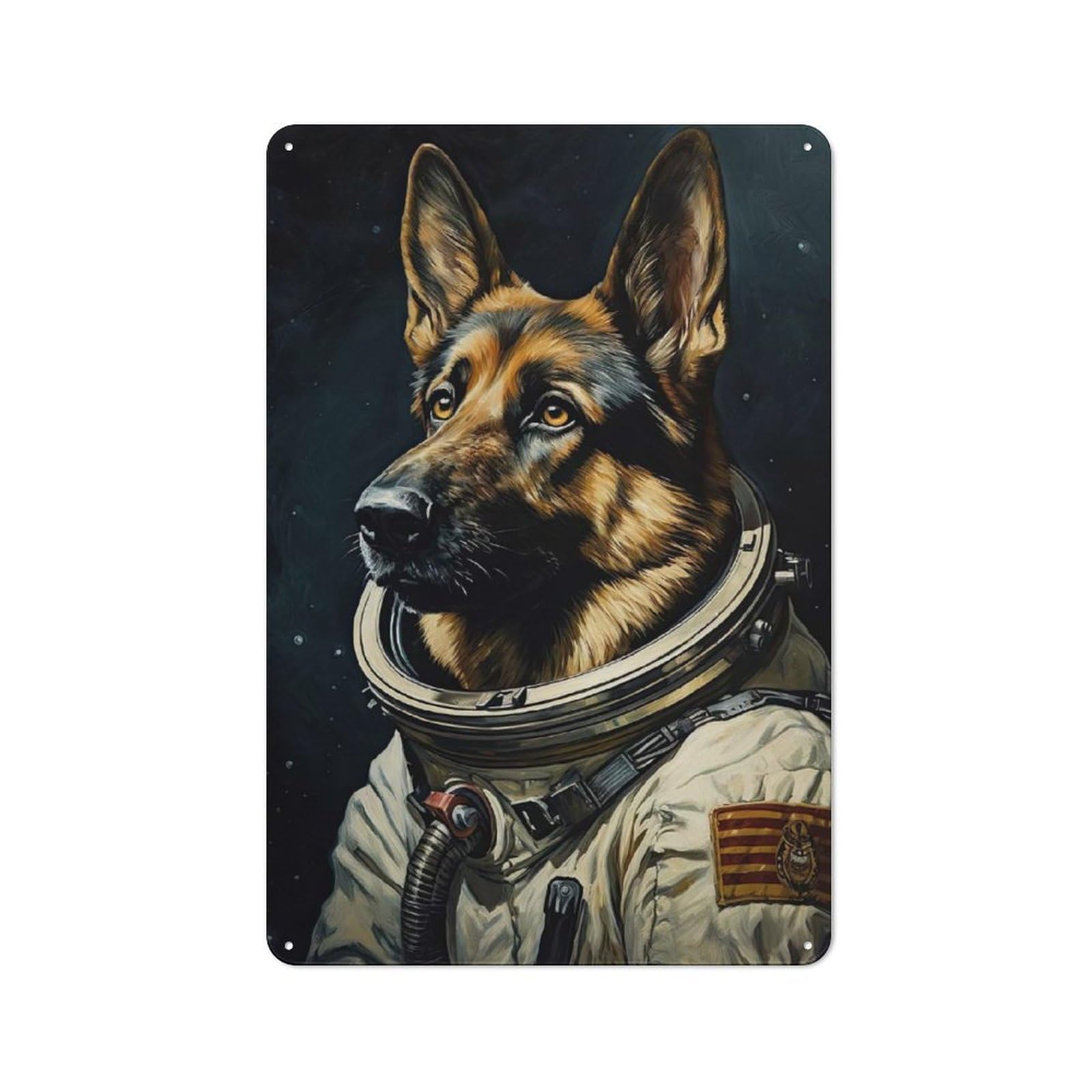 Nostalgic German Shepherd Astronaut Metal Wall Sign 30x20cm, Classic Pub Decor for Bar, Kitchen, Garage Or Games Room
