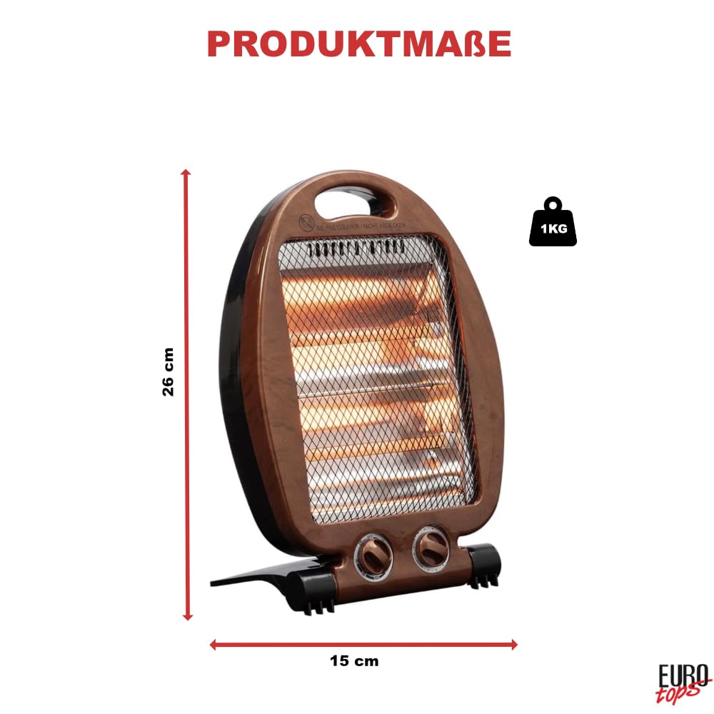 EUROtops Stufa a infrarossi 400/800 W, silenziosa, riscaldamento rapido profondo, timer, pieghevole, sicuro, per casa e ufficio