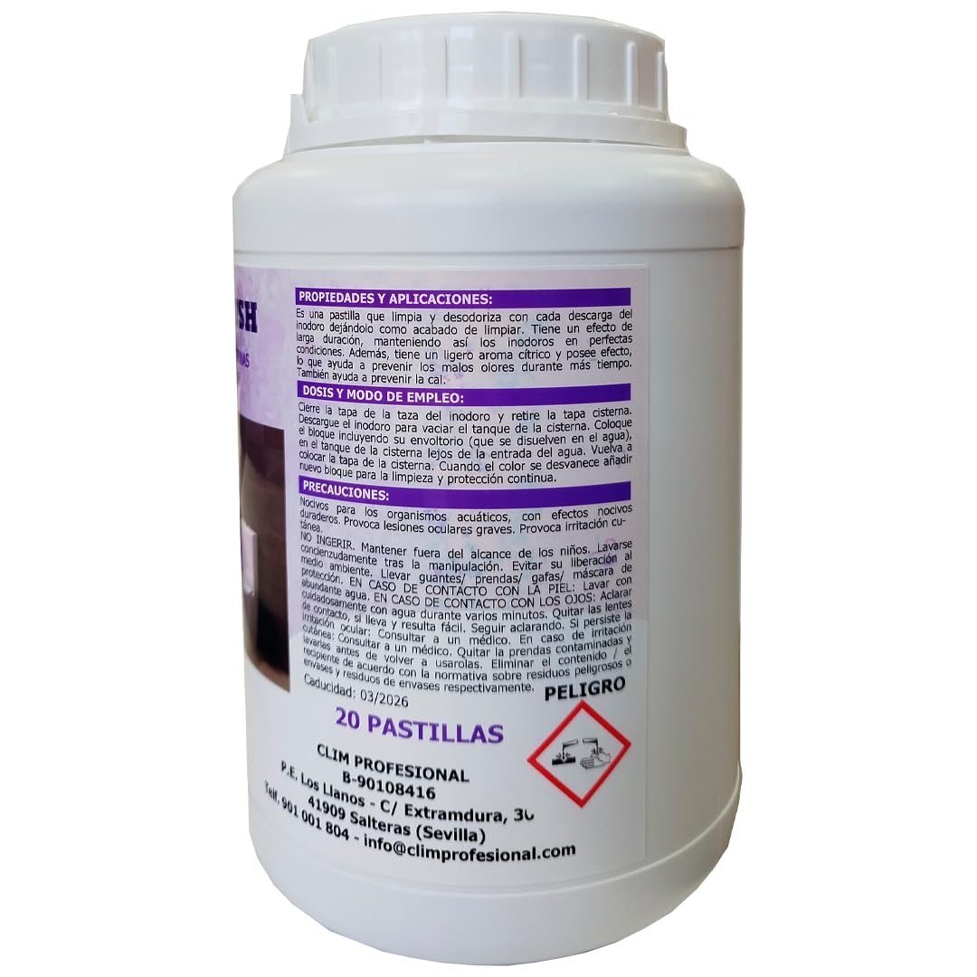 Clim Profesional | Pastillas Biológicas para Cisterna WC BIO FLUSH Limpia, Desinfecta y Desodoriza con cada Descarga. Bote 20 uds