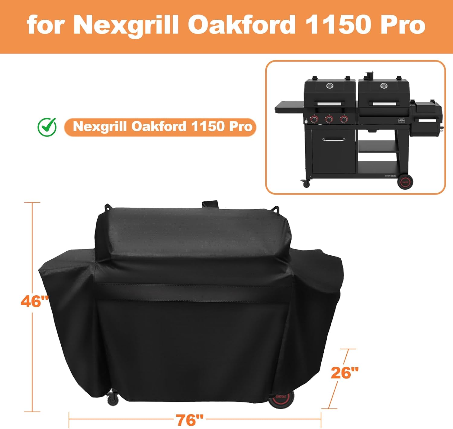 Grill Cover for Nexgrill Oakford 1150 Pro 3-Burner Propane Gas and Offset Charcoal Smoker Combo Grill, Waterproof UV Resistant Nexgrill Oakford 1150 Pro Grill 810-0072 Cover