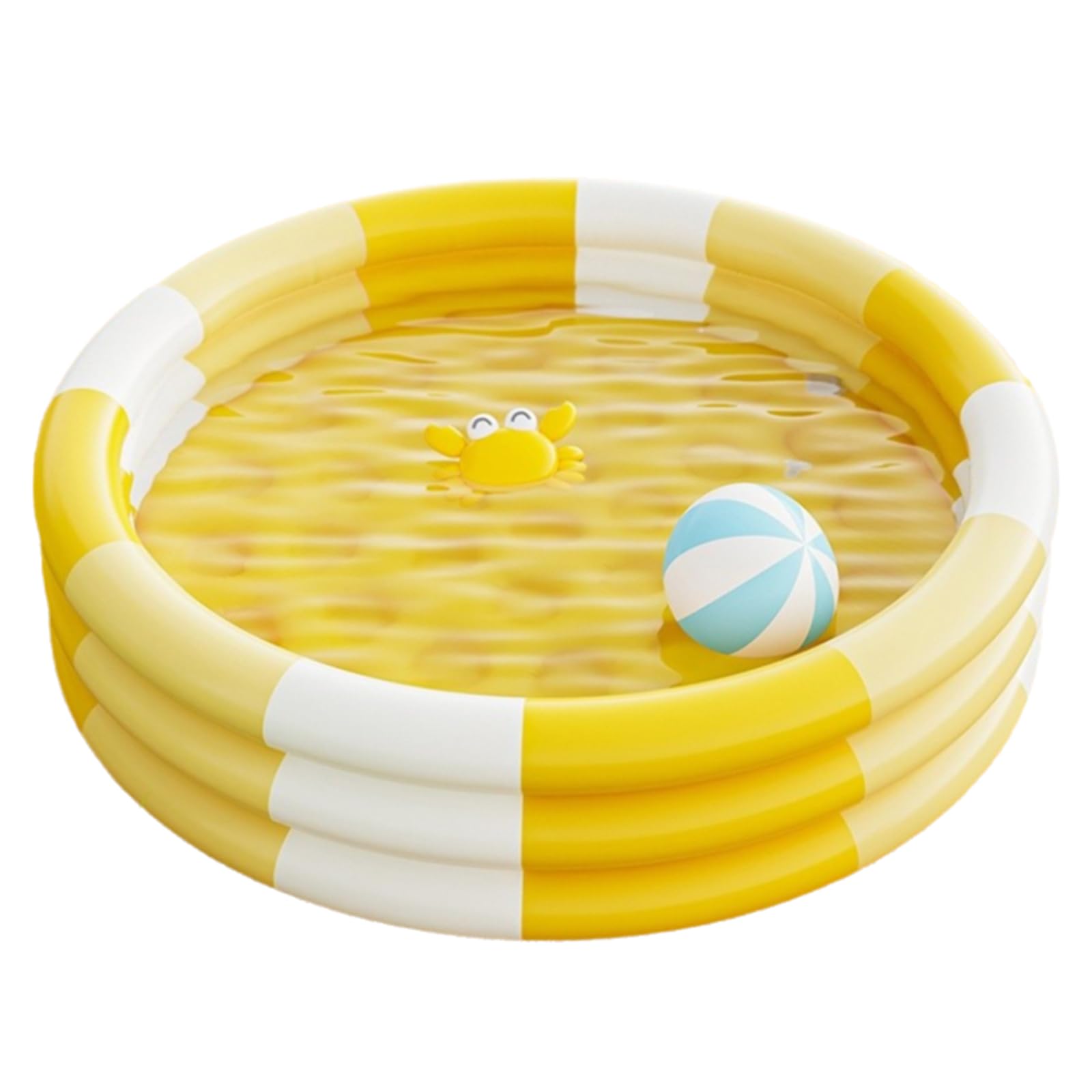 Toyhood Vintage Stripes Kids Inflatable Paddling Pool, 3 Ring Baby Swimming Pool, with Inflatable Safety Bubble Bottom, for Indoor Outdoor Girls Boys Garden Backyard (Yellow)