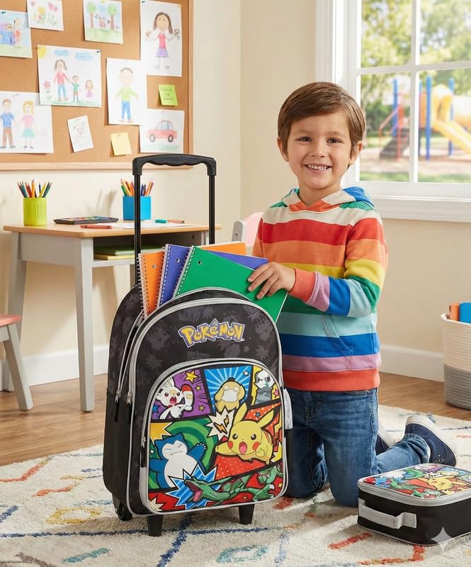 Image of STRIDERS Pokemon School Bag for Kids | Spacious Durable Rolling Backpack | Padded Comfortable Straps & Fun Design | Ideal for School Travel & Play