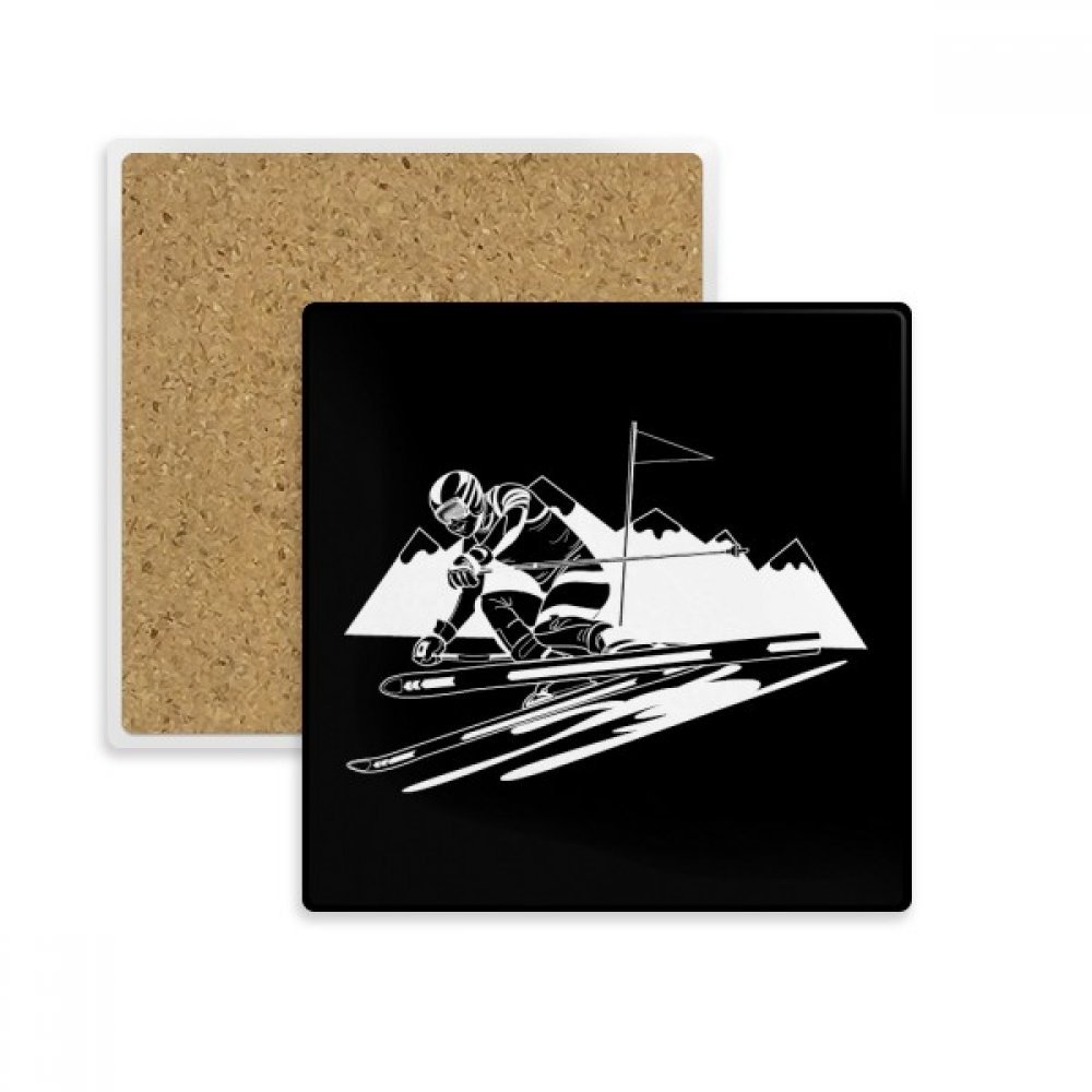 Dessous de verre ski carré noir pierre absorbante repose-tasse pour boissons et mugs