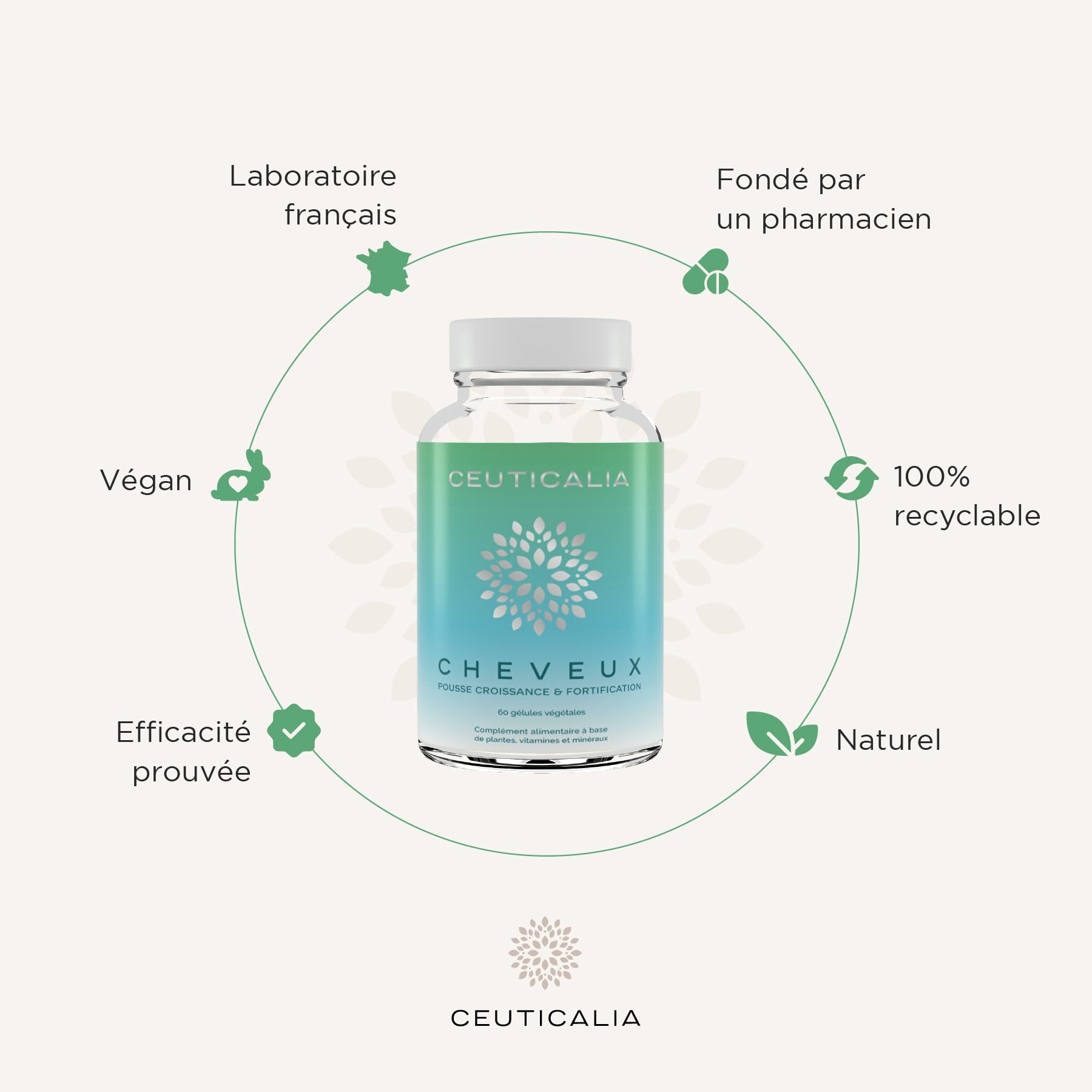 Complément Alimentaire Cheveux - Pousse, Anti Chute, Repousse, Croissance, Brillance, Fortification - Homme, Femme - Biotine, Vitamines, Zinc, Roquette, Myrtille, Prêle - 180 Gélules, 90 Jours