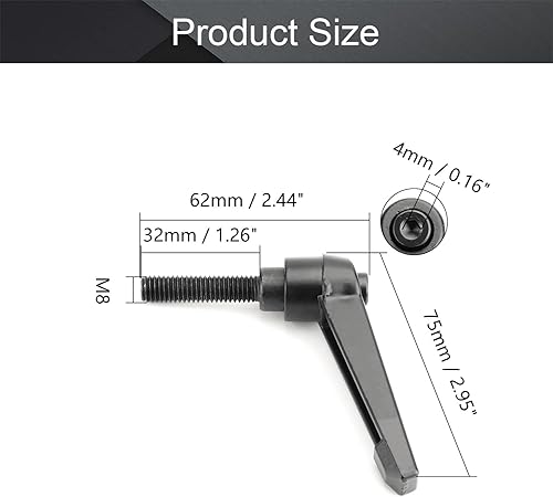 Miniatura 2 de Othmro Manija de palanca de sujeción M8 con botón de rosca M8, palanca de trinquete de aleación de aluminio, mango de bloqueo ajustable con perno