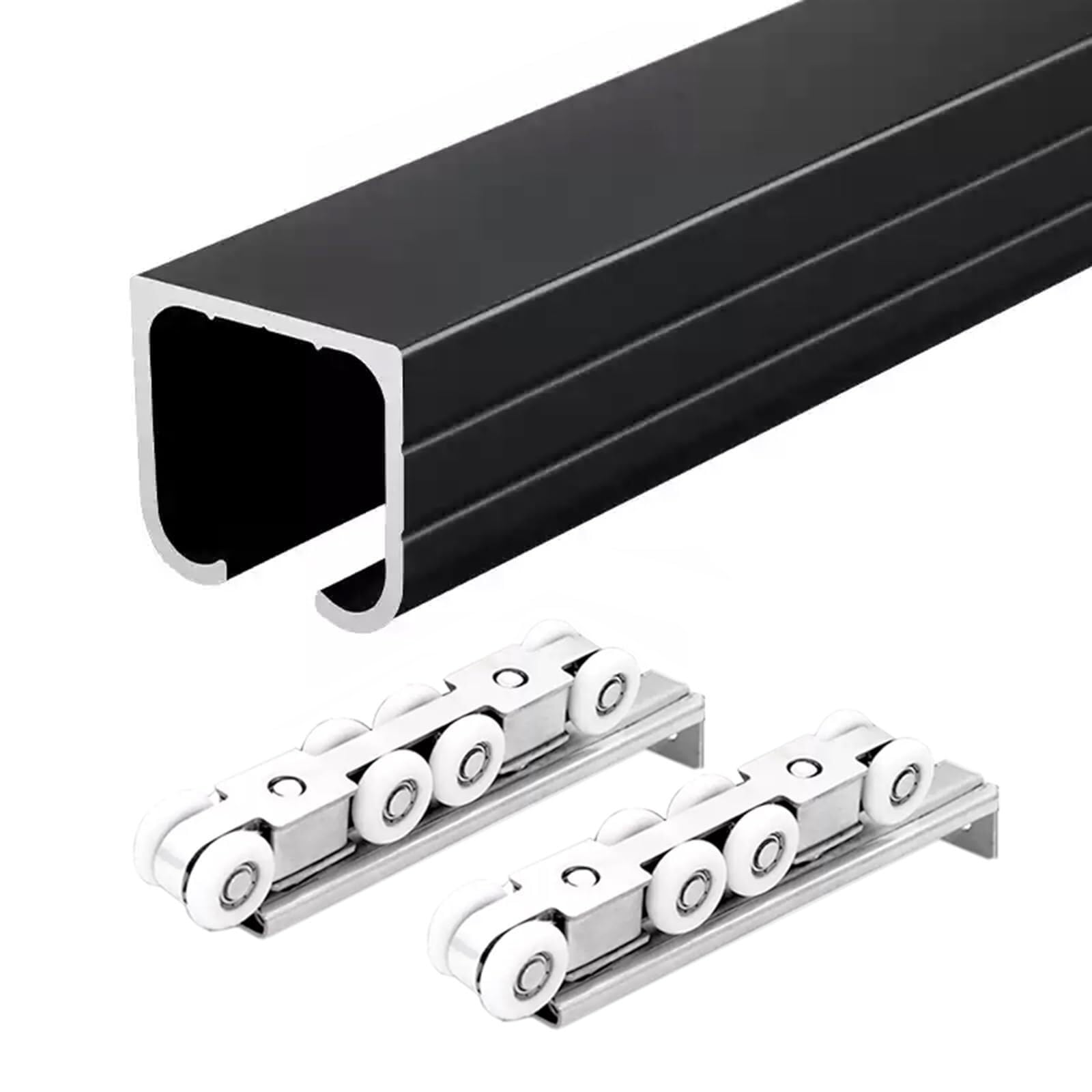 Sliding Door kit Track Rail Pocket Door Track and Rollers, Aluminum Barn Door Hardware Kit 24ft 20ft 18ft 16ft 12ft 10ft 8ft 6ft 4ft 2ft, Heavy Duty Sliding Door Rail Set(Black,7ft/213.3cm)