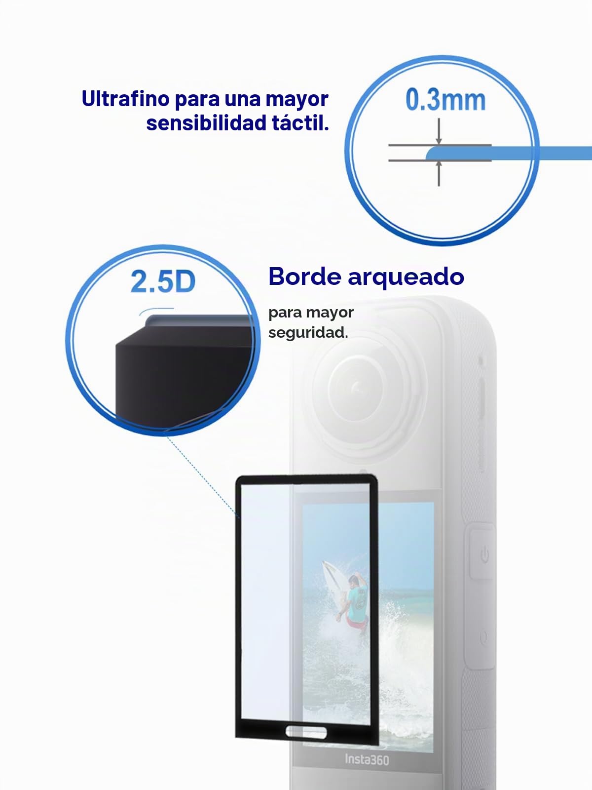 iDaPro Protector de pantalla+Protector de lente para Insta360 X5 | Lote de 2 + 2 Prot. + Caja ABS. Dureza 9H, Antiarañazos, Antiburbujas, HD, 0.33mm Ultrafino. Instalación por rotación.