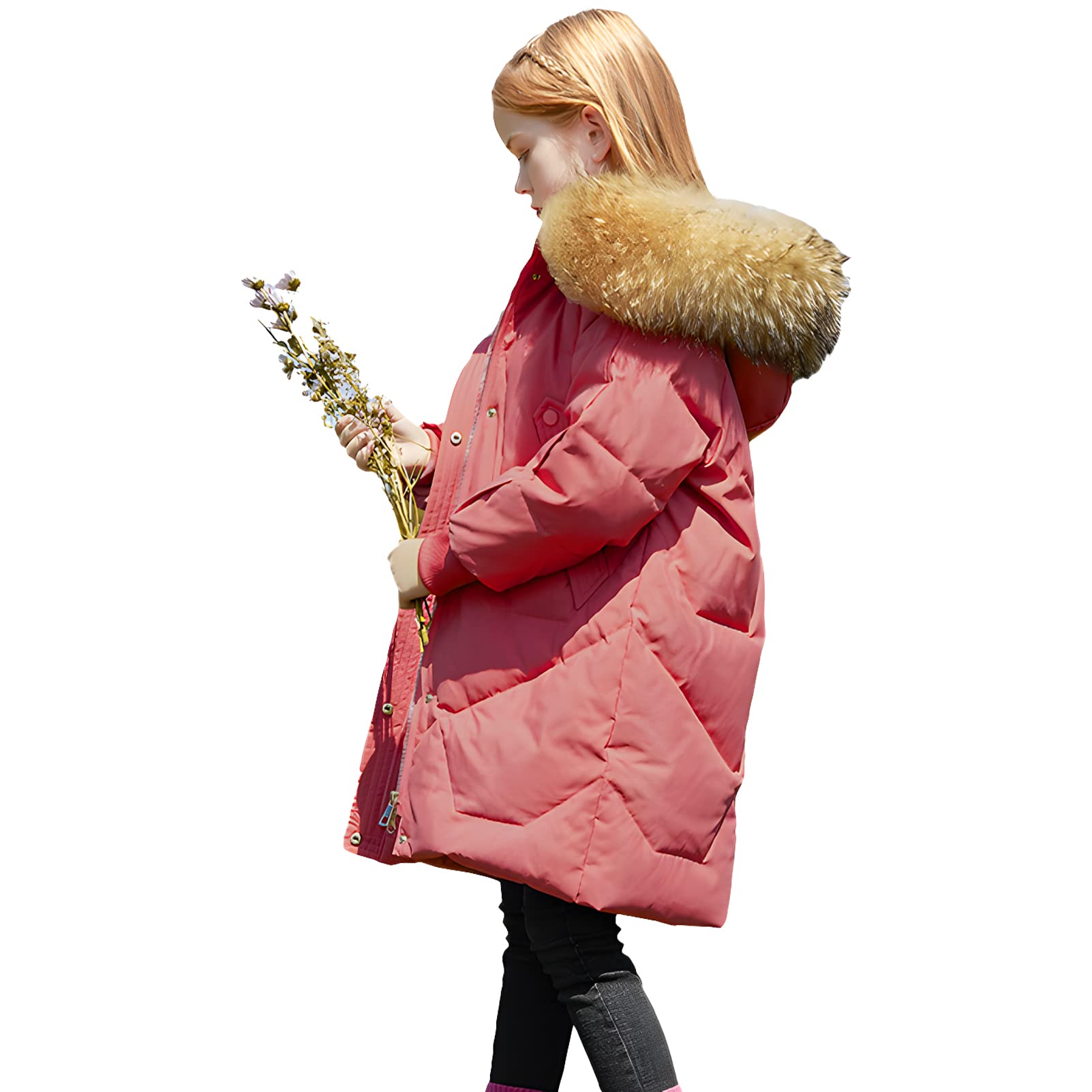 amropi Abrigo para Niña Invierno Chaqueta con Pelo Capucha Plumas Caliente Ropa por 5-13 años