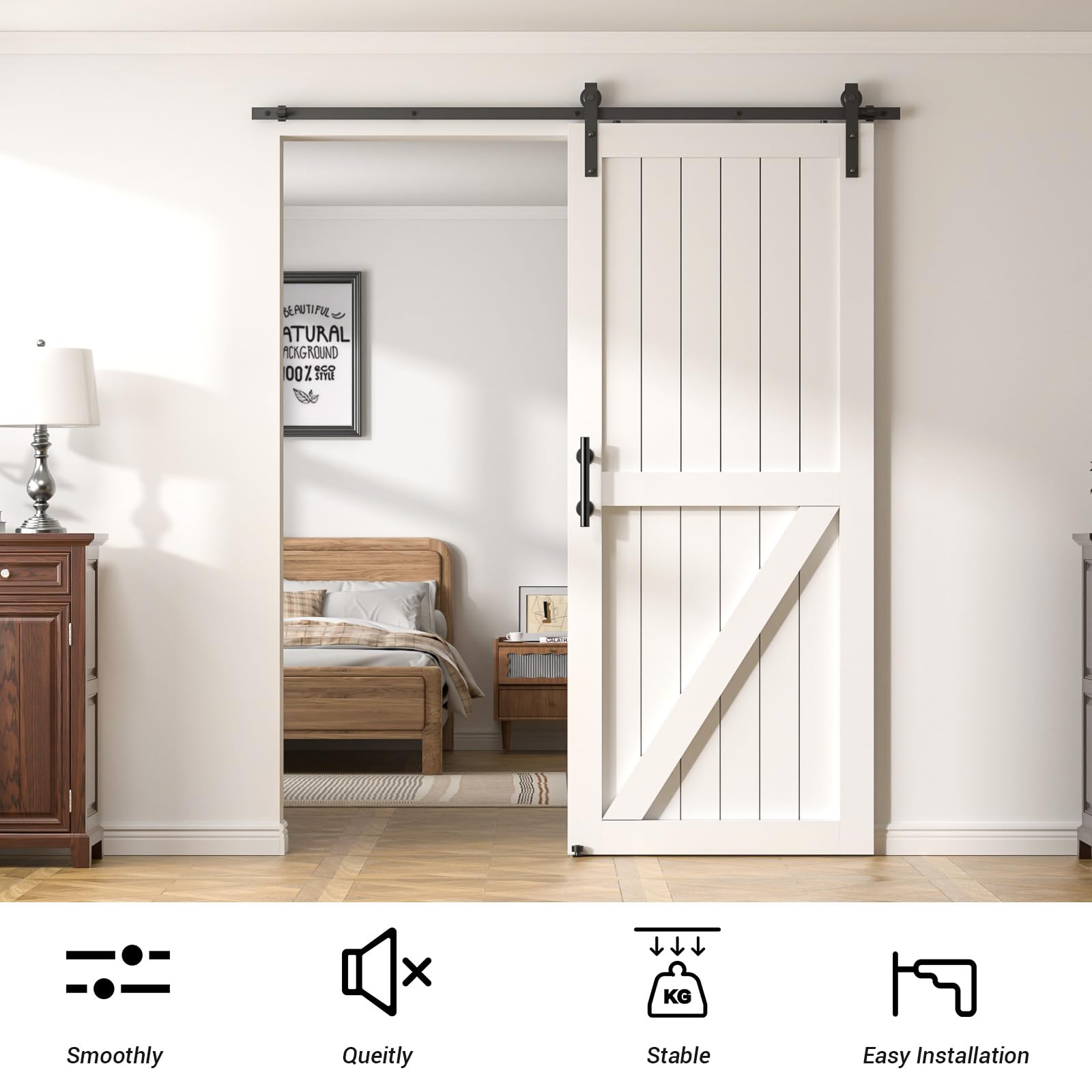 6FT Heavy Duty Sliding Barn Door Hardware Kit（1x Floor Guide&1x Pull Handle Set &6FT Track Kit for 34"~36" Wide Single Door）,Smoothly Quietly,Easy Install (No Door) — Amazon image 2
