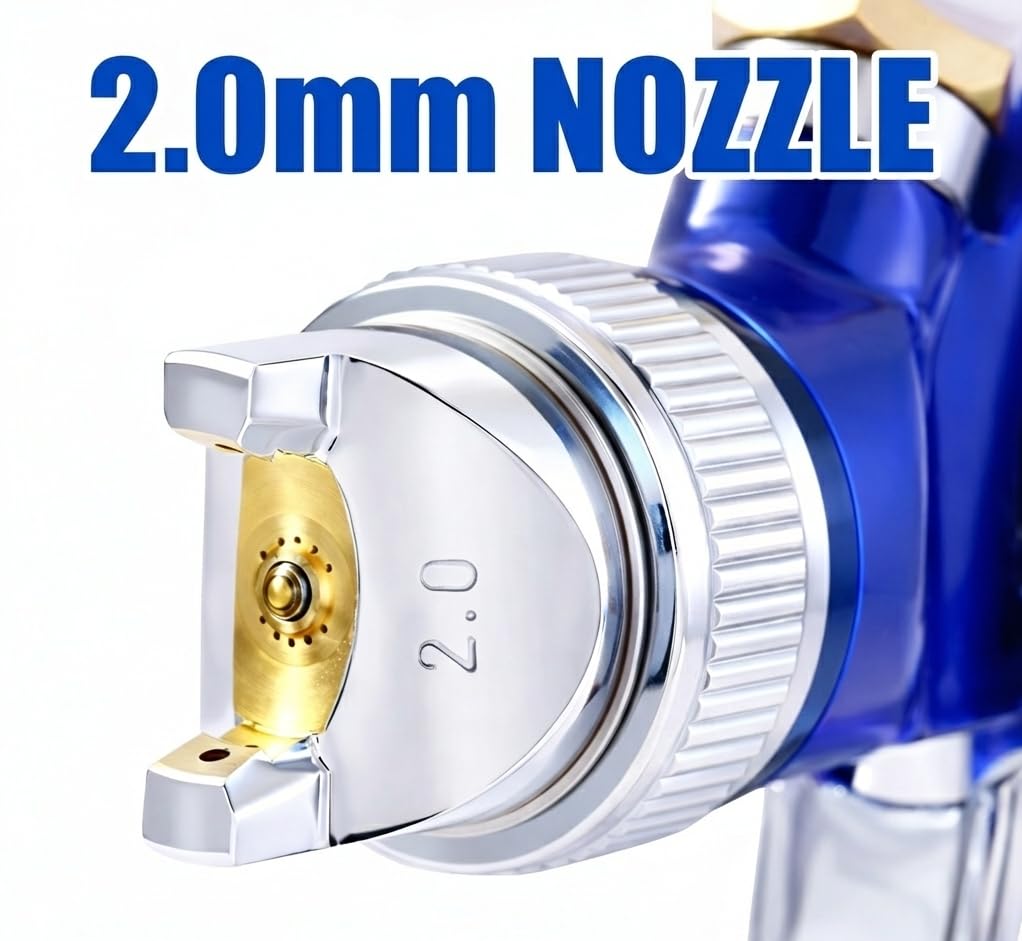 ORAZIO Pistola Pulverizadora Pintura HVLP 600ml 2,0mm Boquilla de Cobre con Regulador de Presión de Aire para Vehículos Muebles Valla Revestimiento de Superficie Rociado