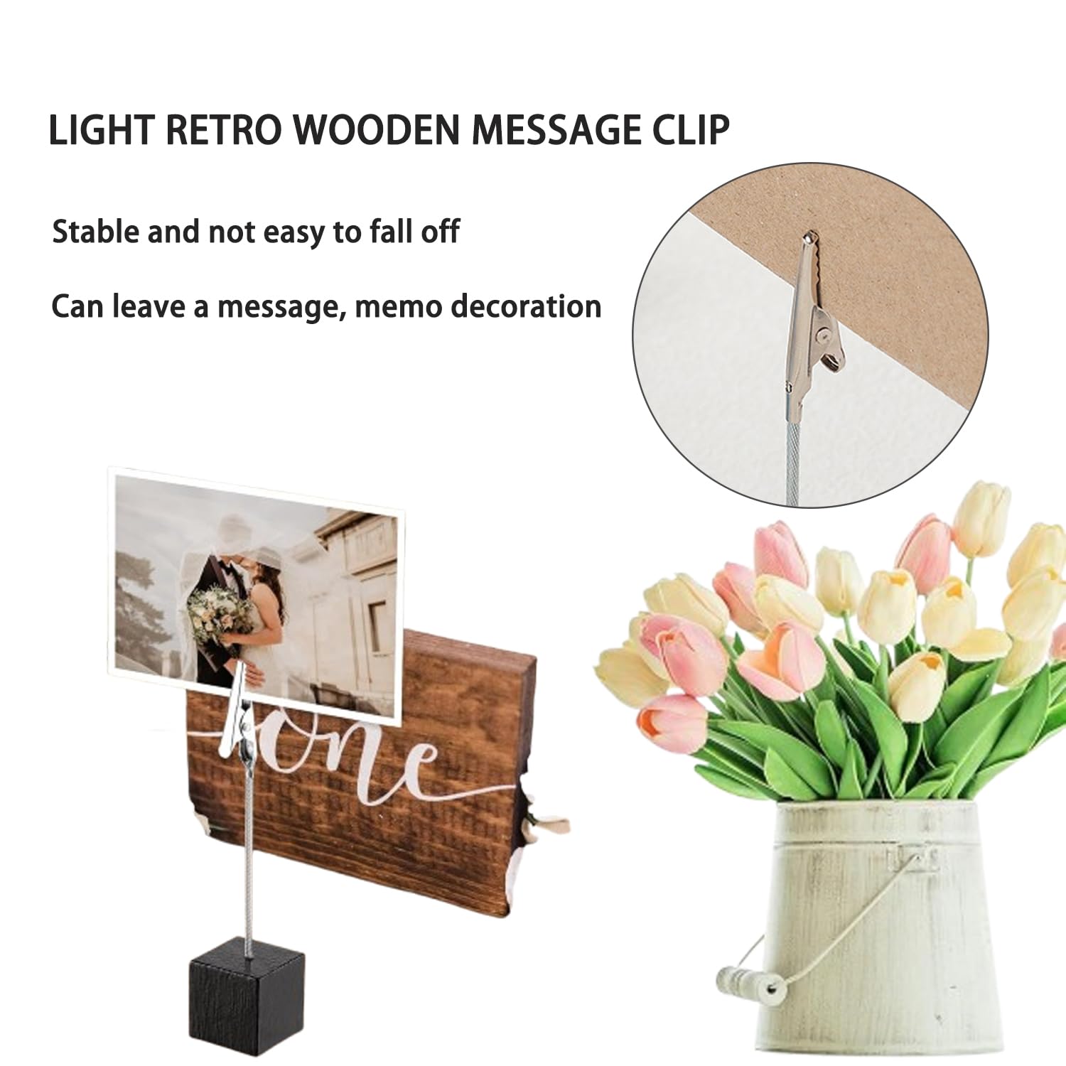 Porta Segnaposto E Foto Con Clip | 22 Pezzi In Legno E Metallo | Per Ufficio, Matrimoni E Decorazioni Casa - Foto 7